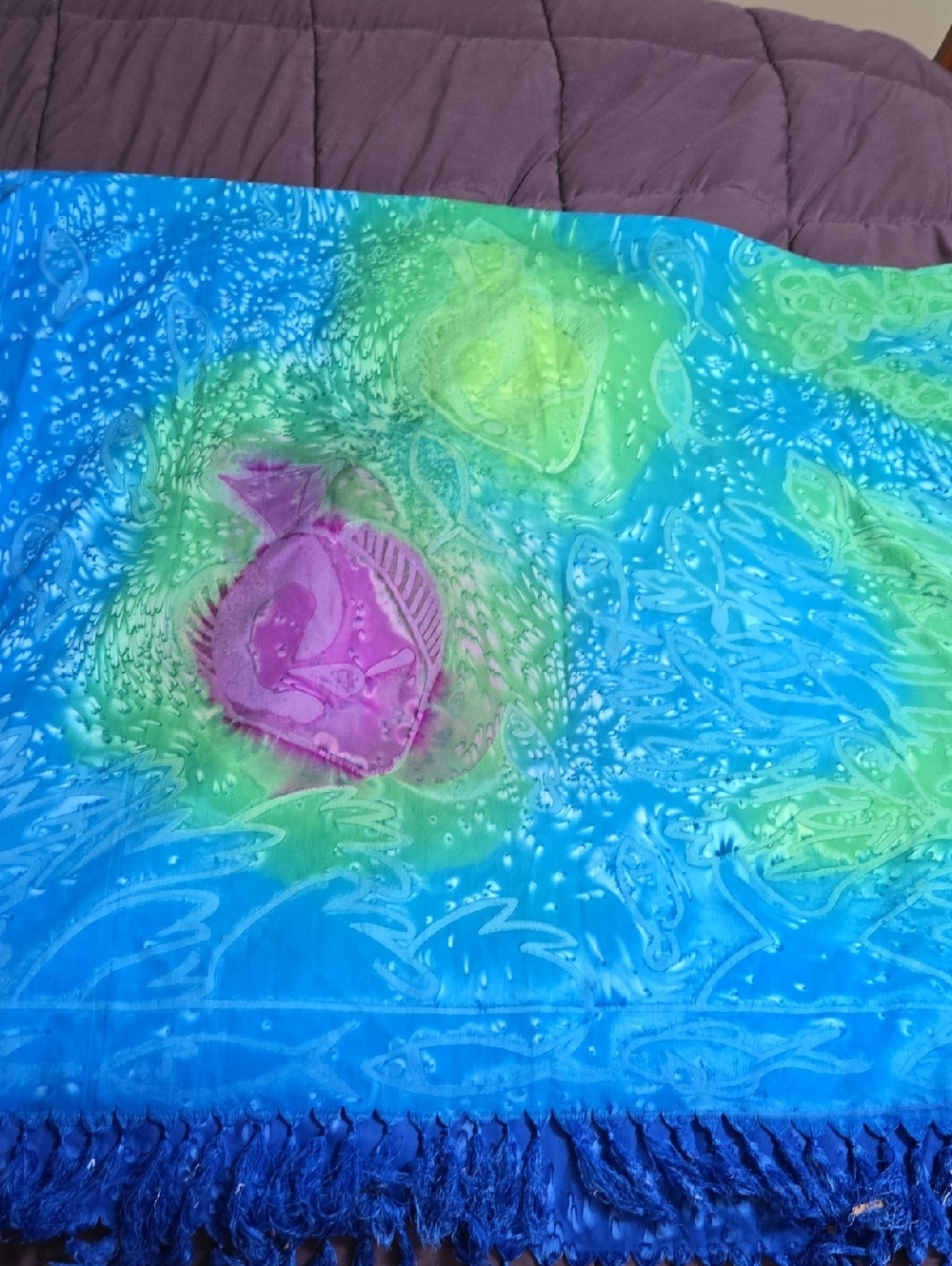 Rima Beach Wrap Scarf in Aqua, Lime & Magenta - Picture 4 of 7
